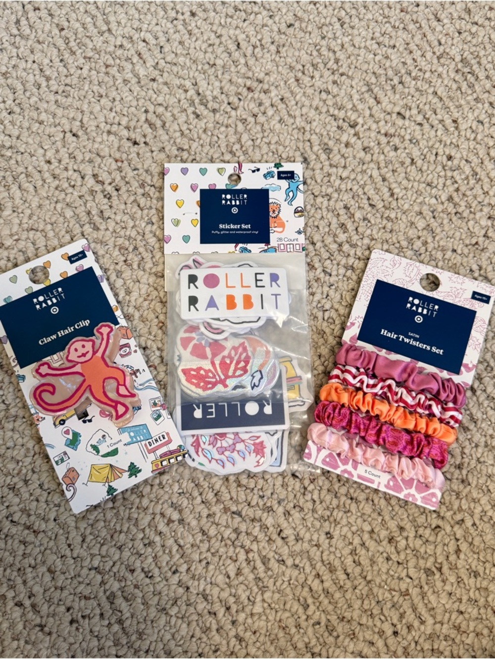 Roller Rabbit x Target Sold Out Bundle Hair Clip Scrunchies Stickers NWT